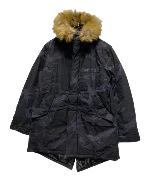 AVIREX（アヴィレックス）AVIREX (アヴィレックス) ファー付中綿モッズコート ブラック×ネイビー サイズ:Lの古着・服飾アイテム