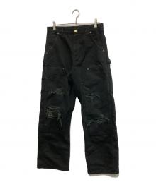 KAMIYA（カミヤ）の古着「BORO Duck Painter Pants/ダブルニー」｜ブラック