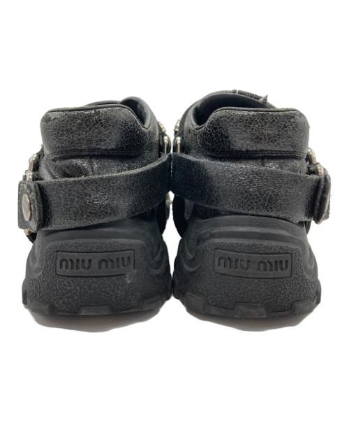 MIU MIU（ミュウミュウ）MIU MIU (ミュウミュウ) ラメグリッタービジューストラップスニーカー ブラック サイズ:サイズ不明の古着・服飾アイテム
