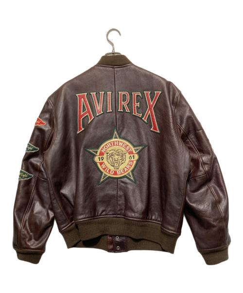 AVIREX（アヴィレックス）AVIREX (アヴィレックス) 刺繍カウレザージャケット ブラウン サイズ:Mの古着・服飾アイテム