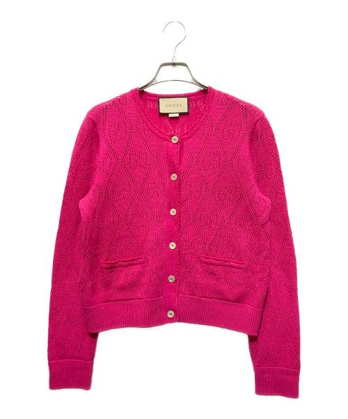 GUCCI（グッチ）GUCCI (グッチ) GGパンチングクルーネックニットカーディガン ピンク サイズ:Mの古着・服飾アイテム