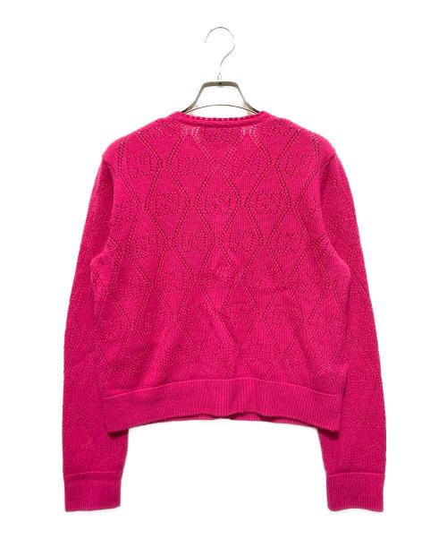 GUCCI（グッチ）GUCCI (グッチ) GGパンチングクルーネックニットカーディガン ピンク サイズ:Mの古着・服飾アイテム