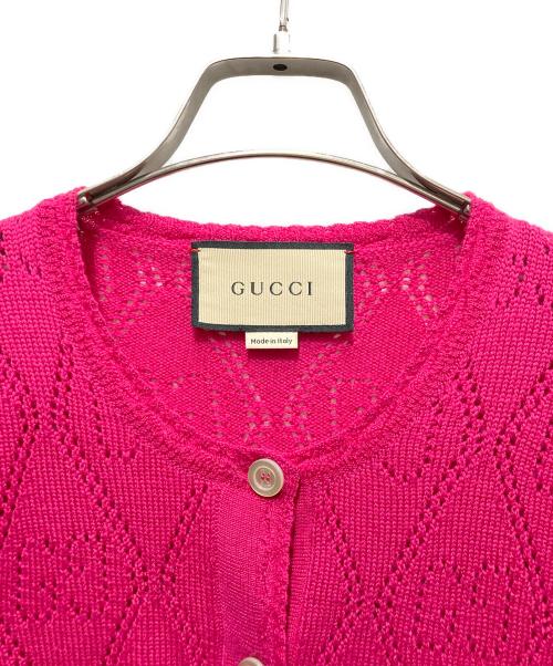 GUCCI（グッチ）GUCCI (グッチ) GGパンチングクルーネックニットカーディガン ピンク サイズ:Mの古着・服飾アイテム