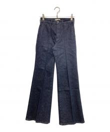 YANUK（ヤヌーク）の古着「ピンタックフレアデニムパンツ」｜ネイビー