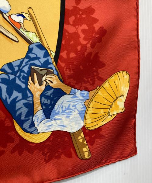 HERMES（エルメス）HERMES (エルメス) カレ90「インレ湖の水上マーケット」 レッドの古着・服飾アイテム