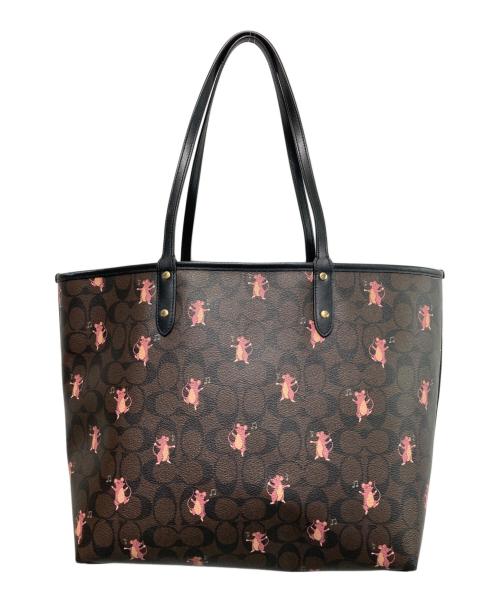 COACH（コーチ）COACH (コーチ) パーティ マウス プリント シティー リバーシブル トートバッグ ブラウンの古着・服飾アイテム