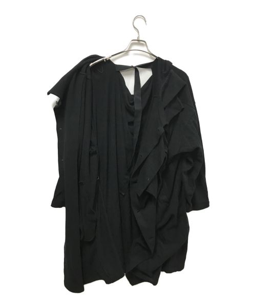 YOHJI YAMAMOTO（ヨウジヤマモト）YOHJI YAMAMOTO (ヨウジヤマモト) COTTON GAUZE TERRYCLOTH LAYERED DRAPED CARDIGAN ブラック サイズ:2の古着・服飾アイテム