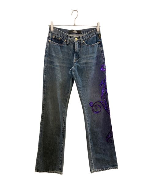 VERSACE JEANS COUTURE（ヴェルサーチ ジーンズクチュール）VERSACE JEANS COUTURE (ヴェルサーチ ジーンズクチュール) スパンコール刺繍デニムパンツ インディゴ サイズ:表記無しの古着・服飾アイテム