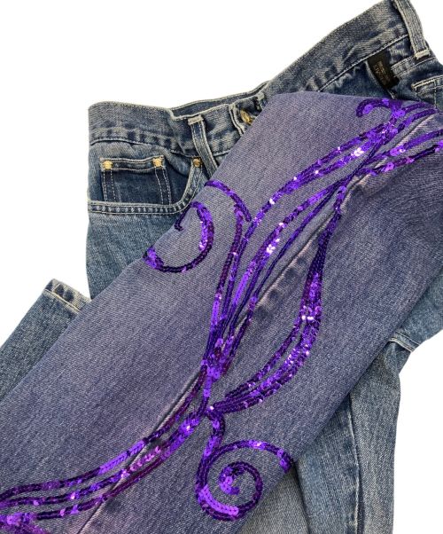 VERSACE JEANS COUTURE（ヴェルサーチ ジーンズクチュール）VERSACE JEANS COUTURE (ヴェルサーチ ジーンズクチュール) スパンコール刺繍デニムパンツ インディゴ サイズ:表記無しの古着・服飾アイテム
