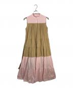 OBLIオブリ）の古着「バイカラーティアードワンピース」｜ピンク×ブラウン