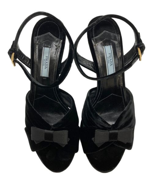 PRADA（プラダ）PRADA (プラダ) ベロアリボンヒールパンプス ブラック サイズ:37の古着・服飾アイテム