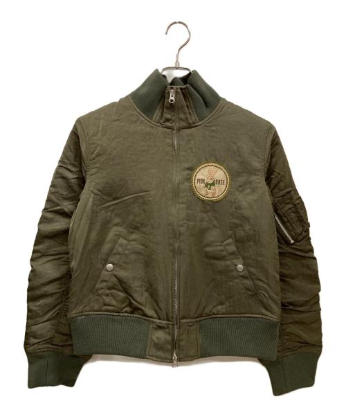 PINK HOUSE（ピンクハウス）PINK HOUSE (ピンクハウス) ラビットゼッケンＭＡ-1型ブルゾン グリーン サイズ:Lの古着・服飾アイテム