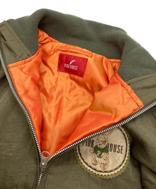PINK HOUSE（ピンクハウス）PINK HOUSE (ピンクハウス) ラビットゼッケンＭＡ-1型ブルゾン グリーン サイズ:Lの古着・服飾アイテム