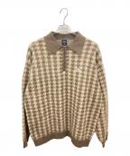 HUFハフ）の古着「ONE STAR HOUNDSTOOTH POLO SWEATER　ハフ　」｜ベージュ×ブラウン