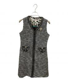 Super Beauty（スーパービューティ）の古着「ツイードロングジレ」｜ブラック×ホワイト