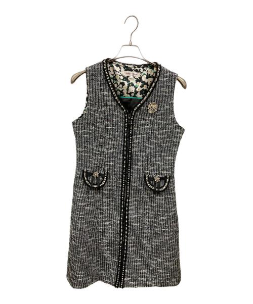 Super Beauty（スーパービューティ）Super Beauty (スーパービューティ) ツイードロングジレ ブラック×ホワイト サイズ:42の古着・服飾アイテム