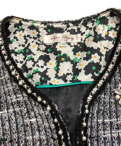 Super Beauty（スーパービューティ）Super Beauty (スーパービューティ) ツイードロングジレ ブラック×ホワイト サイズ:42の古着・服飾アイテム