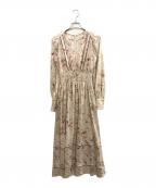 FRAY IDフレイ アイディー）の古着「ウエストシャーリングフラワープリントワンピ/フレイ アイディー/FWFO235019」｜ホワイト×ピンク