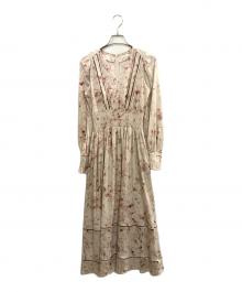 FRAY ID（フレイ アイディー）の古着「ウエストシャーリングフラワープリントワンピ/フレイ アイディー/FWFO235019」｜ホワイト×ピンク