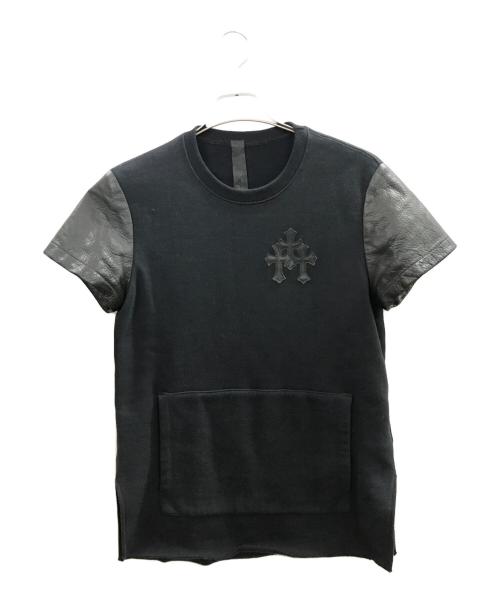 CHROME HEARTS（クロムハーツ）CHROME HEARTS (クロムハーツ) セメタリークロスレザースリーブショートスウェット/クロムハーツ /2212-304-6704/国内代理店表記 有 ブラック サイズ:Sの古着・服飾アイテム