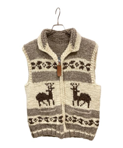 CANADIAN SWEATER（カナディアンセーター）CANADIAN SWEATER (カナディアンセーター) カウチンニットベスト/カナディアンセーター ベージュ×ホワイト サイズ:表記なしの古着・服飾アイテム