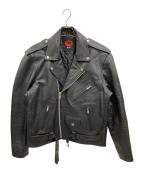 Axelアクセル）の古着「バックプリントレザージャケット/アクセル」｜ブラック