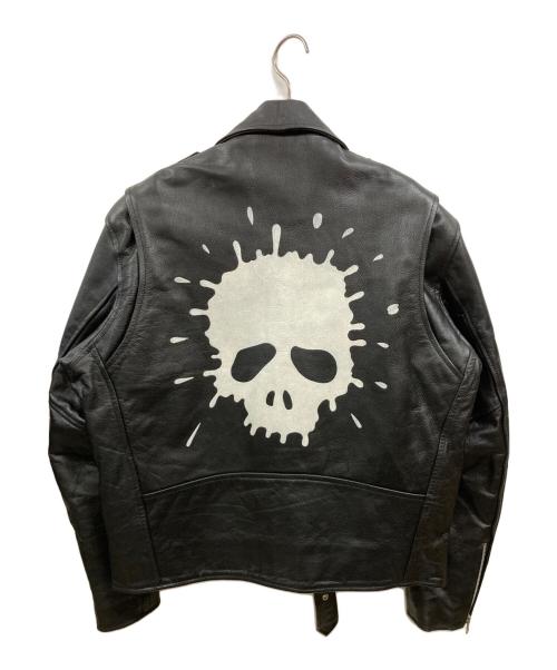 Axel（アクセル）Axel (アクセル) バックプリントレザージャケット/アクセル ブラック サイズ:XLの古着・服飾アイテム