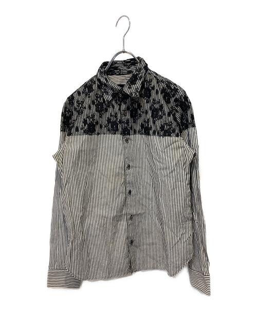 tricot COMME des GARCONS（トリココムデギャルソン）tricot COMME des GARCONS (トリココムデギャルソン) 刺繍デザインストライプシャツ ホワイト サイズ:Sの古着・服飾アイテム