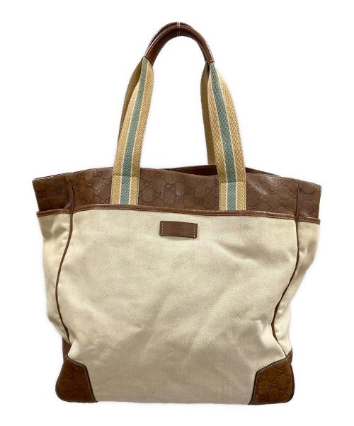 GUCCI（グッチ）GUCCI (グッチ) GGシマトートバッグ/グッチ/162429/204991 アイボリー×ブラウンの古着・服飾アイテム
