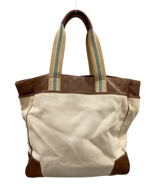 GUCCI（グッチ）GUCCI (グッチ) GGシマトートバッグ/グッチ/162429/204991 アイボリー×ブラウンの古着・服飾アイテム