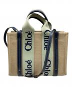 Chloeクロエ）の古着「WOODY スモールトートバッグ/クロエ/03 23 70 65」｜アイボリー×ブルー