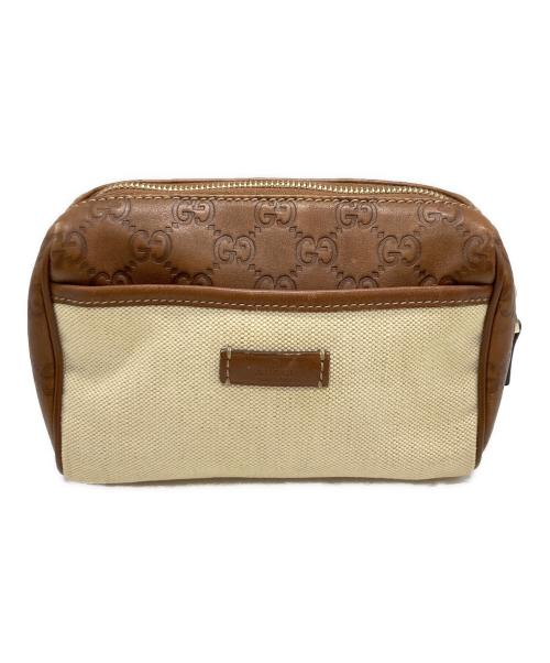 GUCCI（グッチ）GUCCI (グッチ) GGシマポーチ/グッチ/162805/492695 アイボリー×ブラウンの古着・服飾アイテム