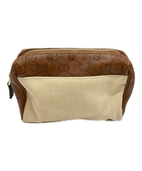 GUCCI（グッチ）GUCCI (グッチ) GGシマポーチ/グッチ/162805/492695 アイボリー×ブラウンの古着・服飾アイテム
