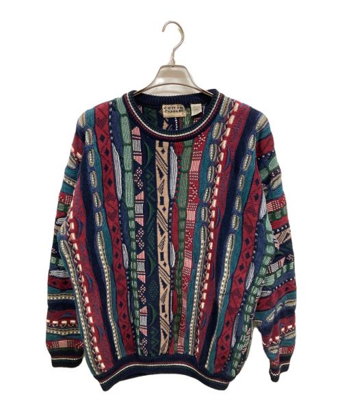 cotton  traders（コットントレーダーズ）cotton  traders (コットントレーダーズ) 3Dクルーネックニット/コットントレーダーズ レッド×ブルー サイズ:Lの古着・服飾アイテム