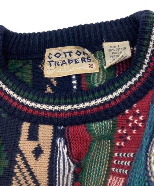 cotton  traders（コットントレーダーズ）cotton  traders (コットントレーダーズ) 3Dクルーネックニット/コットントレーダーズ レッド×ブルー サイズ:Lの古着・服飾アイテム