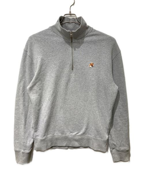 maison kitsune（メゾンキツネ）MAISON KITSUNE (メゾンキツネ) FOX HEAD PATCHハーフジップスウェット グレー サイズ:Mの古着・服飾アイテム