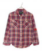 POLO COUNTRYポロカントリー）の古着「リペア加工チェックネルシャツ」｜レッド