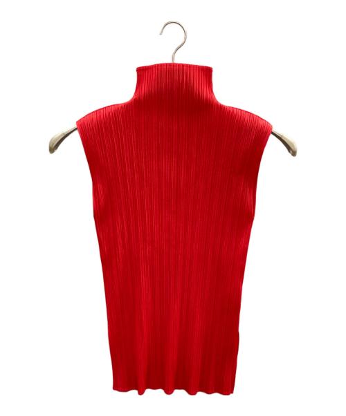 PLEATS PLEASE（プリーツプリーズ）PLEATS PLEASE (プリーツプリーズ) ハイネックプリーツノースリーブカットソー/プリーツプリーズ/PP04-JK603 レッド サイズ:3の古着・服飾アイテム