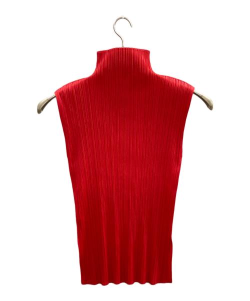 PLEATS PLEASE（プリーツプリーズ）PLEATS PLEASE (プリーツプリーズ) ハイネックプリーツノースリーブカットソー/プリーツプリーズ/PP04-JK603 レッド サイズ:3の古着・服飾アイテム