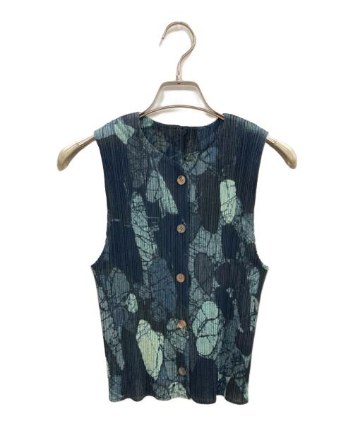 PLEATS PLEASE（プリーツプリーズ）PLEATS PLEASE (プリーツプリーズ) 大理石転写プリントブラウス/プリーツプリーズ/PP74-JE358 ネイビー サイズ:34の古着・服飾アイテム