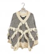 ZARA×MAISON SPECIALザラ×メゾンスペシャル）の古着「フリンジ ジャカードセーター/ザラ/メゾンスペシャル」｜ホワイト×ブラック