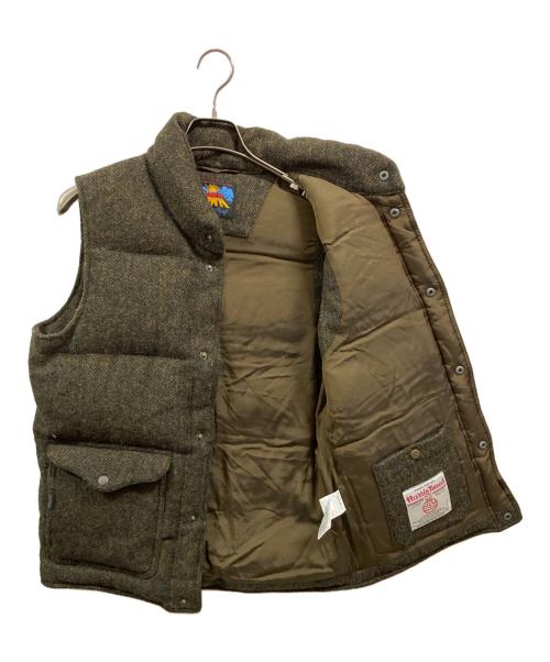 Eddie Bauer（エディーバウアー）Eddie Bauer (エディーバウアー) Harris Tweed (ハリスツイード) ダウンベスト/エディーバウアー/ハリスツイード カーキ サイズ:Sの古着・服飾アイテム