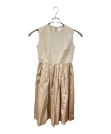 BEAUTY&YOUTH（ビューティーアンドユース）の古着「タックフレアノースリーブドレス/ビューティーアンドユース/1626-242-3165」｜ベージュ