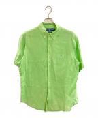 RALPH LAURENラルフローレン）の古着「ボタンダウン半袖リネンシャツ/ラルフローレン」｜グリーン