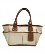 BURBERRY LONDONバーバリーロンドン）の古着「裏地ノバチェックレザーキャンバストートバッグ/バーバリーロンドン」｜アイボリー