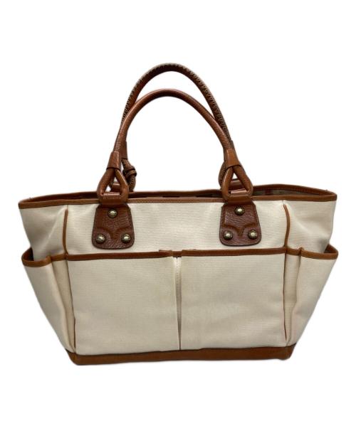 BURBERRY LONDON（バーバリーロンドン）BURBERRY LONDON (バーバリーロンドン) 裏地ノバチェックレザーキャンバストートバッグ/バーバリーロンドン アイボリーの古着・服飾アイテム