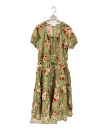 PINK HOUSE（ピンクハウス）の古着「花柄半袖ブラウスワンピース/ピンクハウス/P010EFA10 B」｜グリーン×レッド