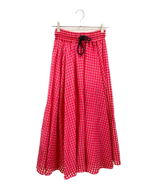 OBLI（オブリ）OBLI (オブリ) オーガンジーチェックスカート/オブリ レッド サイズ:Sの古着・服飾アイテム