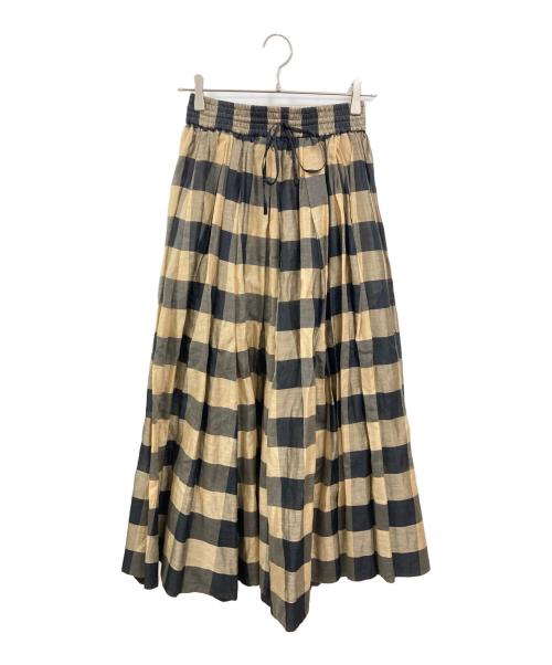 BLAMINK（ブラミンク）BLAMINK (ブラミンク) シルク混リネンチェックスカート/ブラミンク/7924-299-0350 ベージュ×ブラック サイズ:36の古着・服飾アイテム