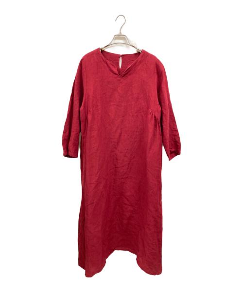群言堂 里山パレット（グンゲンドウ サトヤマパレット）群言堂 里山パレット (グンゲンドウ サトヤマパレット) リネンワンピース/グンゲンドウ　サトヤマパレット レッド サイズ:Lの古着・服飾アイテム